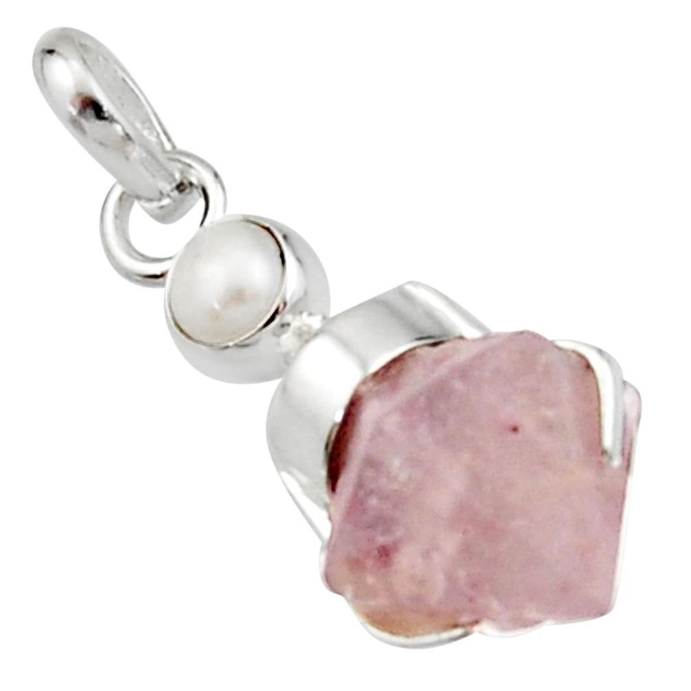 925 sterling silver 8.49cts natural pink beta quartz white pearl pendant r22909