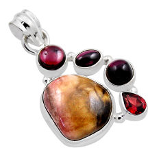 925 sterling silver 17.64cts natural pink bio tourmaline garnet pendant n25279