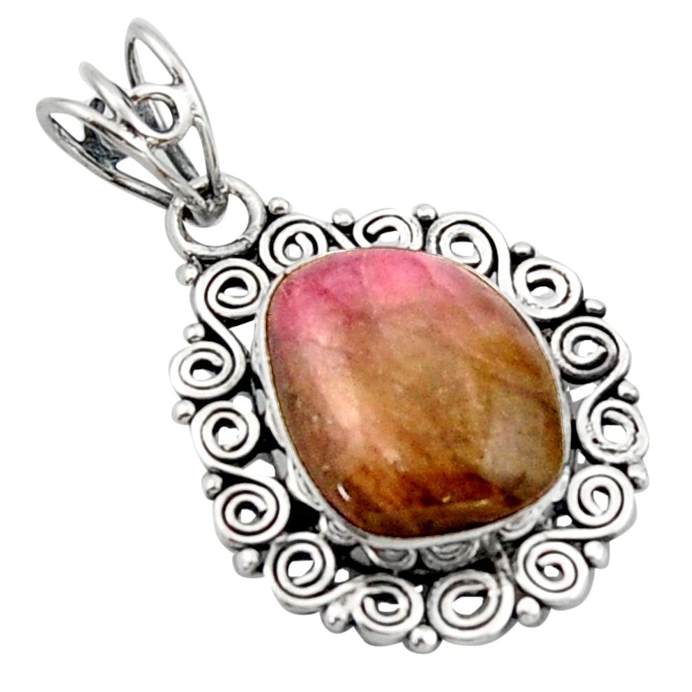 925 sterling silver 10.78cts natural pink bio tourmaline pendant jewelry d46610