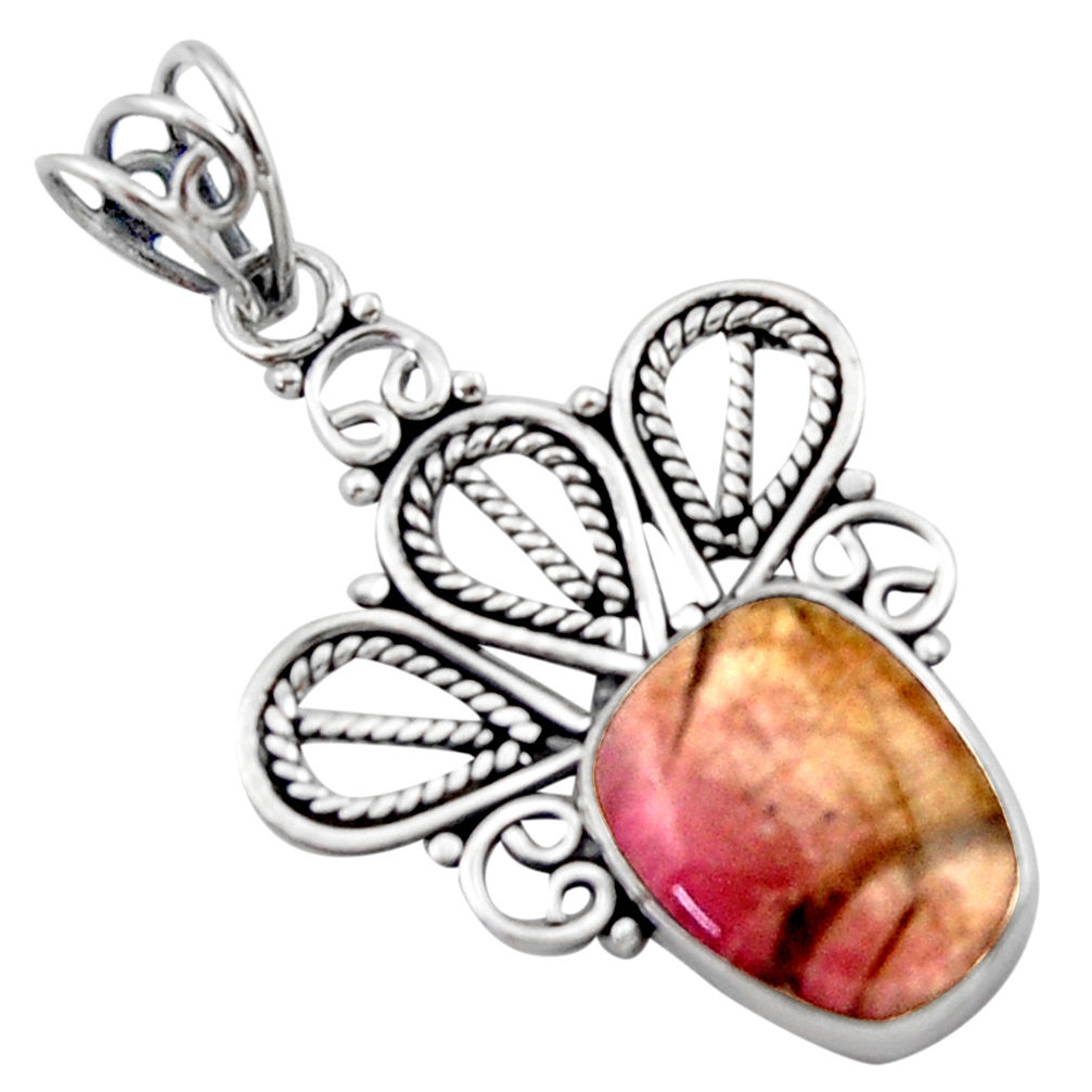 925 sterling silver 7.97cts natural pink bio tourmaline pendant jewelry d46670