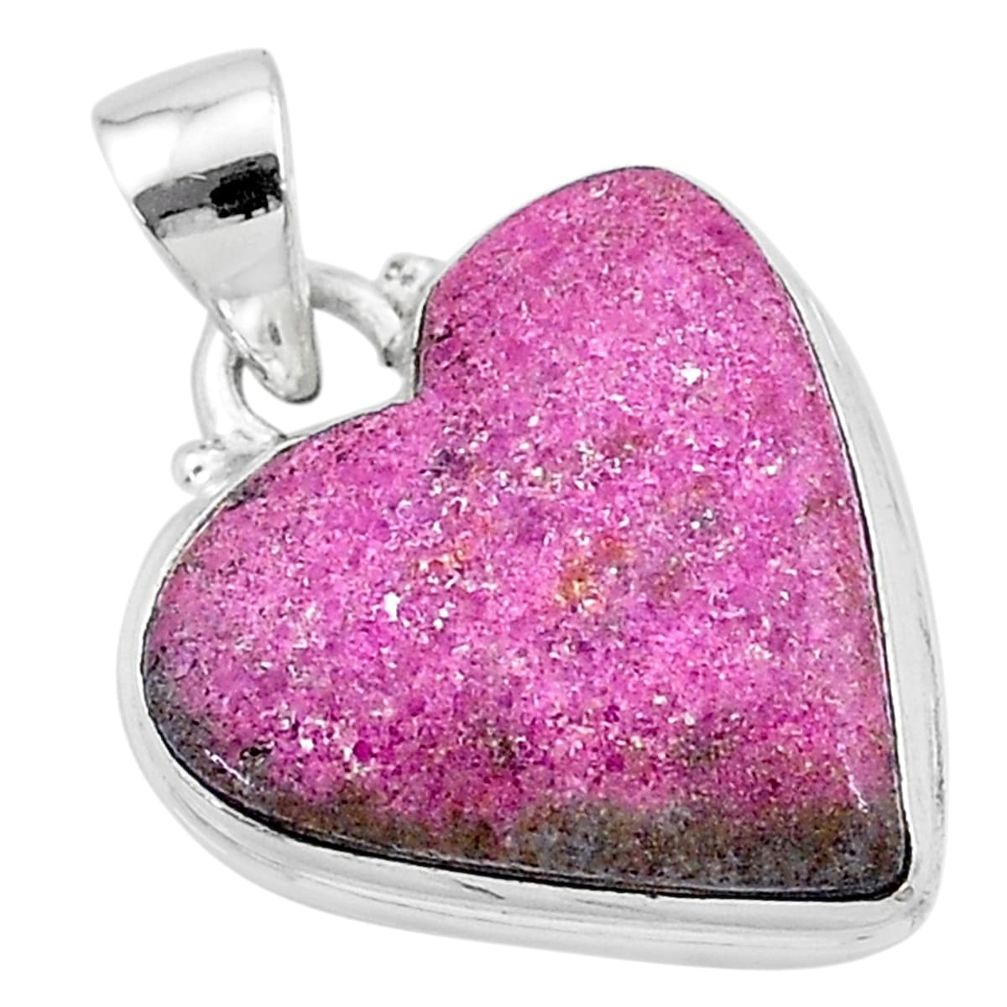 925 sterling silver 12.58cts natural pink cobalt calcite heart pendant t13444