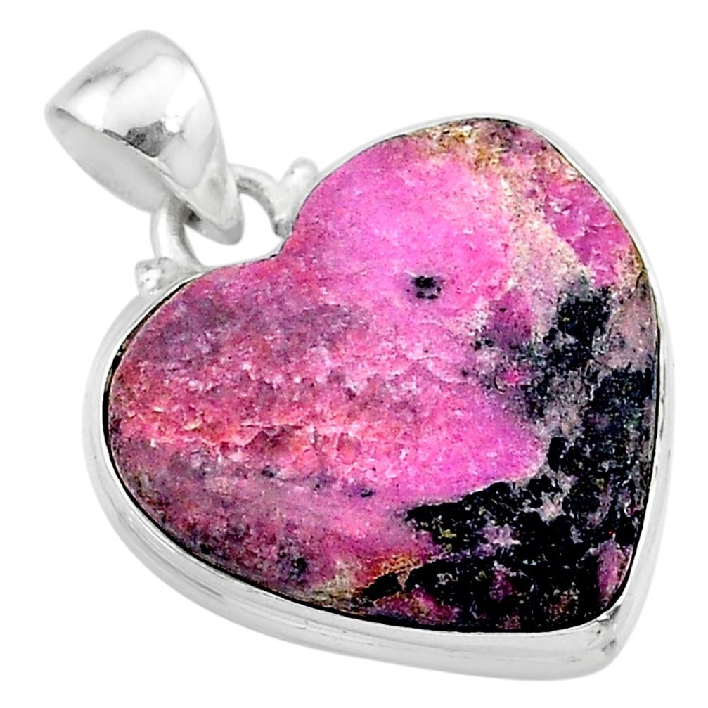 925 sterling silver 18.15cts natural pink cobalt calcite heart pendant t13487