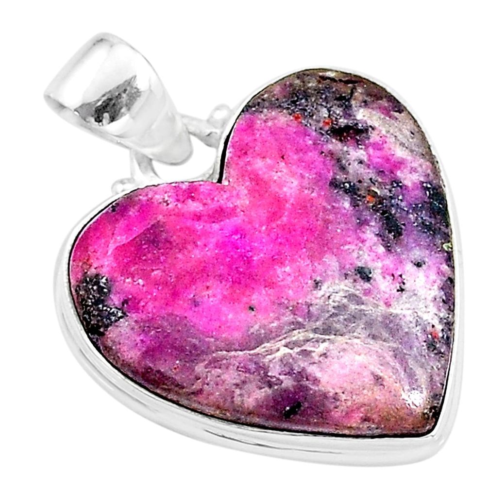 925 sterling silver 19.07cts natural pink cobalt calcite heart pendant t14848