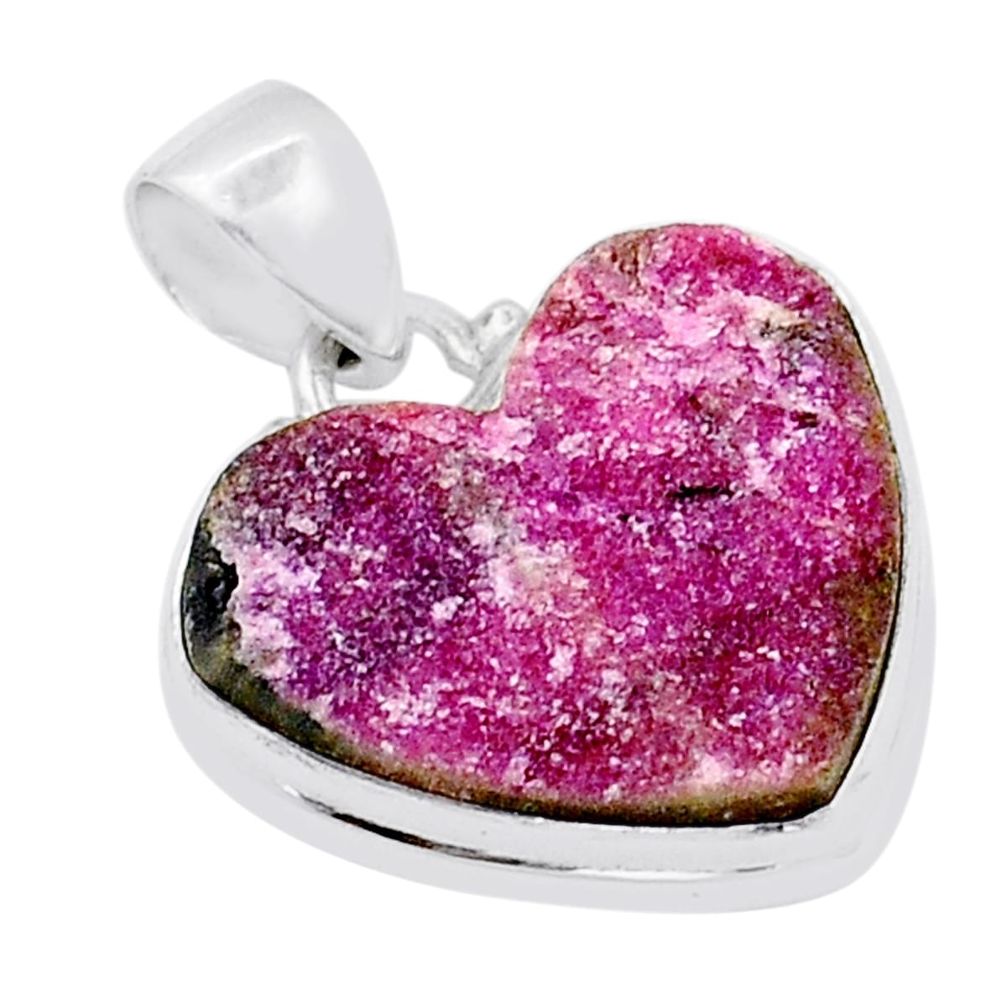 925 sterling silver 15.02cts natural pink cobalt druzy heart pendant u89239