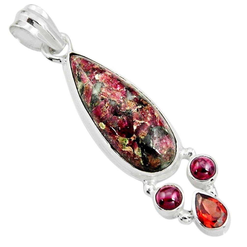 925 sterling silver 12.07cts natural pink eudialyte red garnet pendant r24948