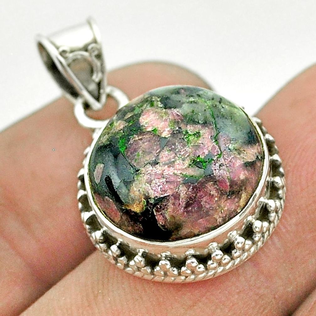 925 sterling silver 11.23cts natural pink eudialyte round pendant jewelry t53192