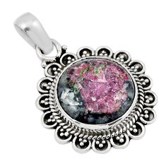925 sterling silver 12.60cts natural pink eudialyte round pendant jewelry y44034