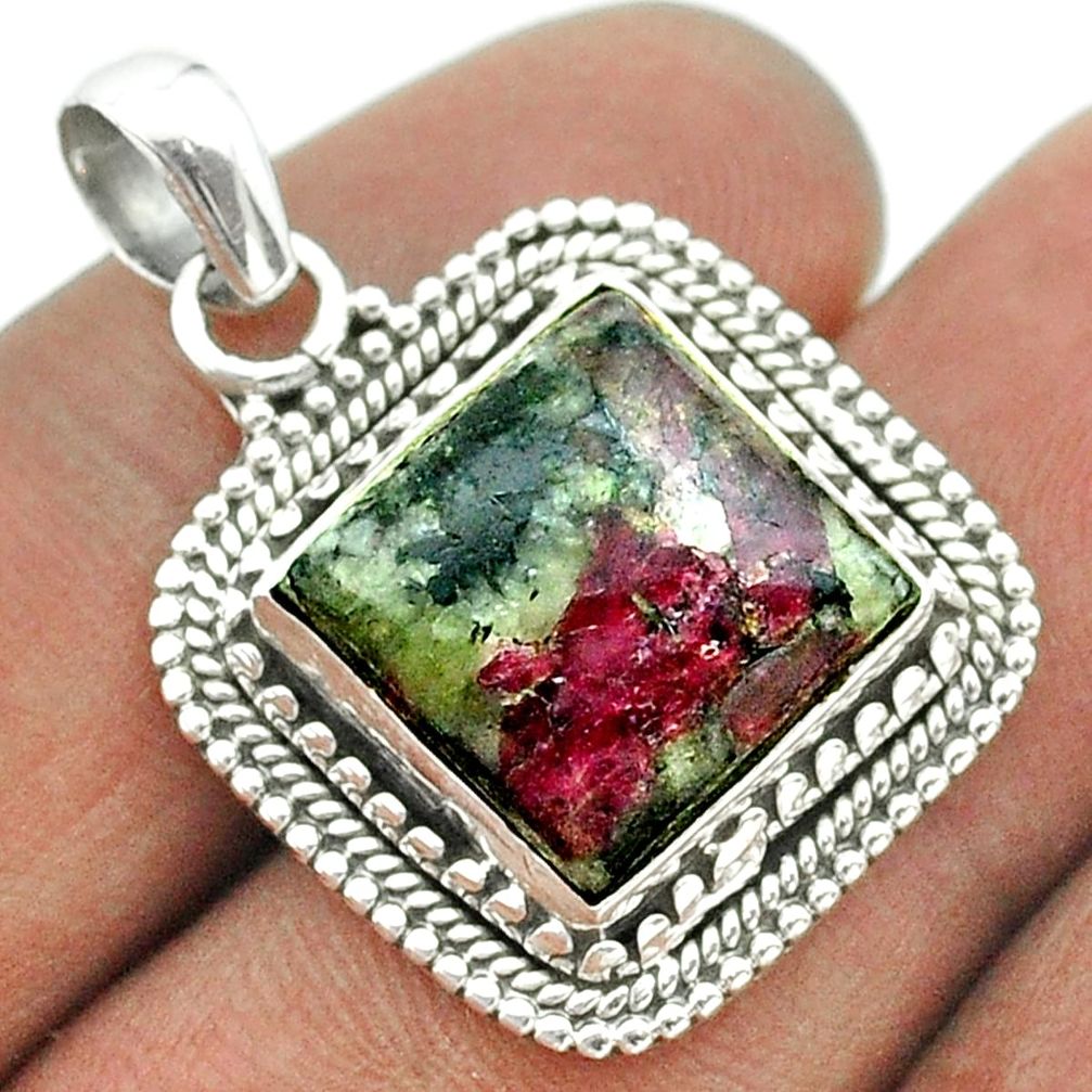 925 sterling silver 9.98cts natural pink eudialyte square pendant jewelry t55997