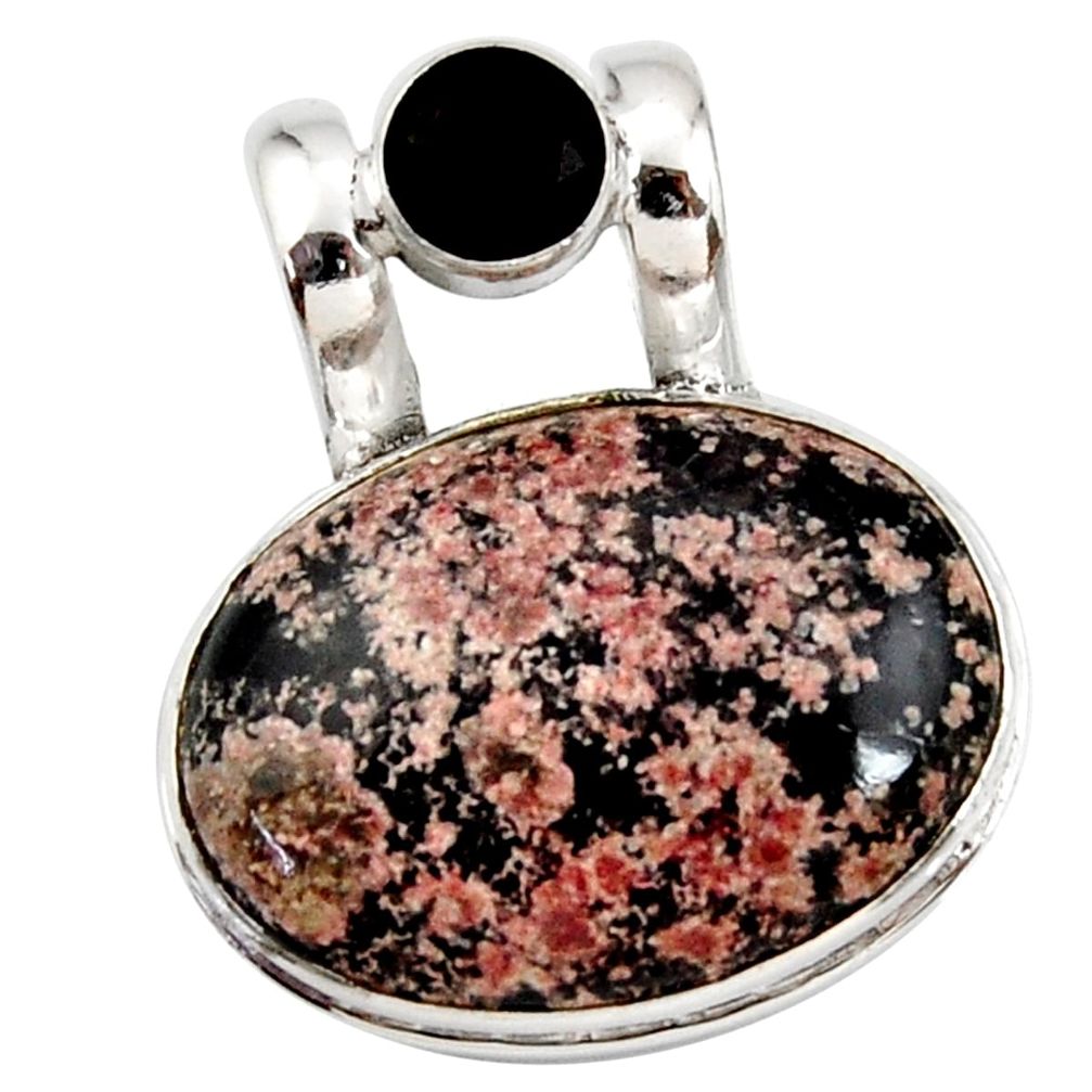 925 sterling silver 18.70cts natural pink firework obsidian onyx pendant r27872
