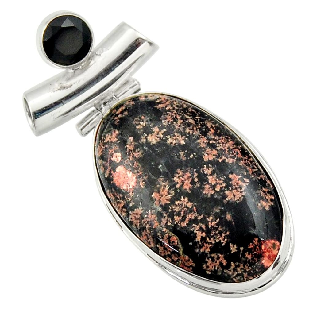 925 sterling silver 24.00cts natural pink firework obsidian onyx pendant r32228