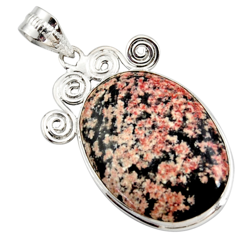 925 sterling silver 18.15cts natural pink firework obsidian oval pendant r27880