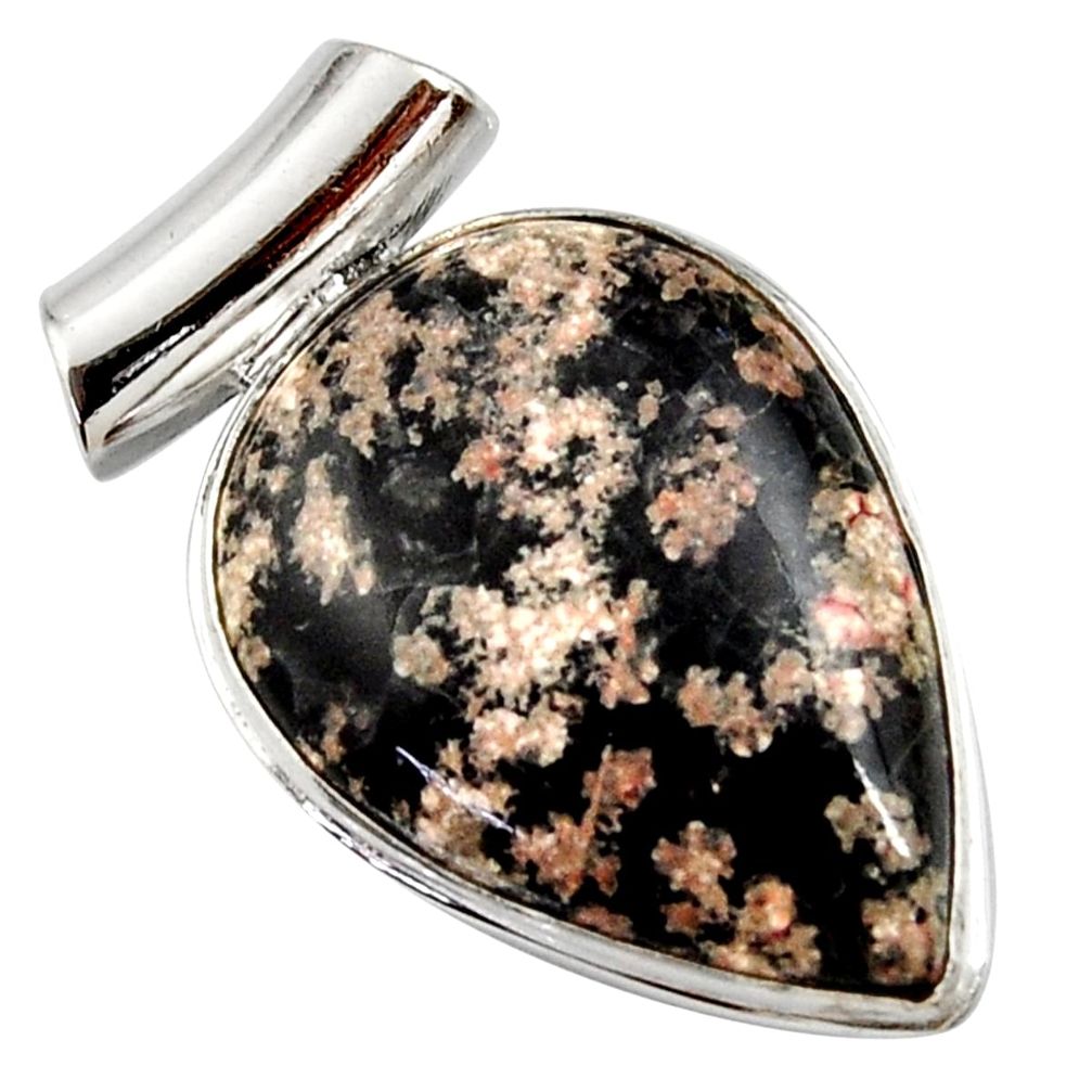 925 sterling silver 18.70cts natural pink firework obsidian pear pendant r27876