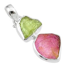 925 sterling silver 7.27cts natural pink green tourmaline rough pendant u26775