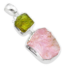 925 sterling silver 13.37cts natural pink green tourmaline rough pendant u26785