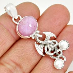 925 sterling silver 6.91cts natural pink kunzite pearl dragon pendant y7023