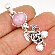 925 sterling silver 6.86cts natural pink kunzite pearl dragon pendant y7856