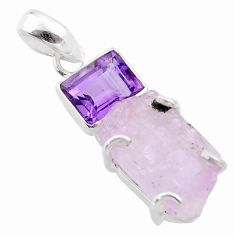 925 sterling silver 14.68cts natural pink kunzite raw amethyst pendant t48035