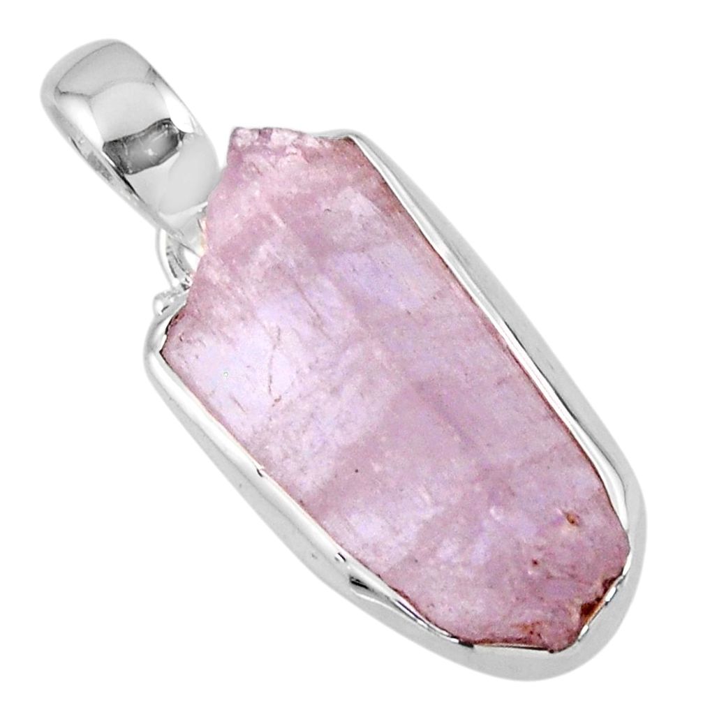 925 sterling silver 12.10cts natural pink kunzite rough fancy pendant r56595