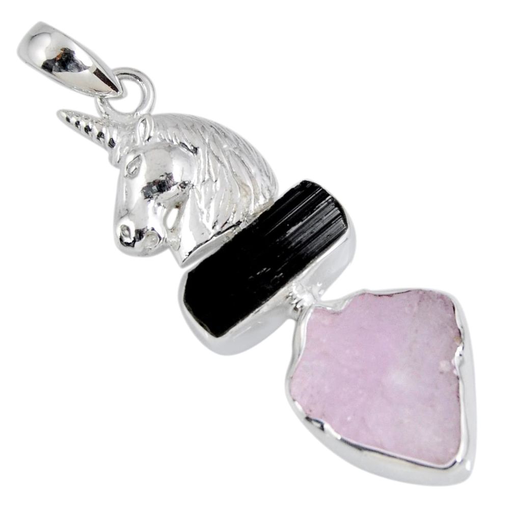 925 sterling silver 13.45cts natural pink kunzite rough horse pendant r55535