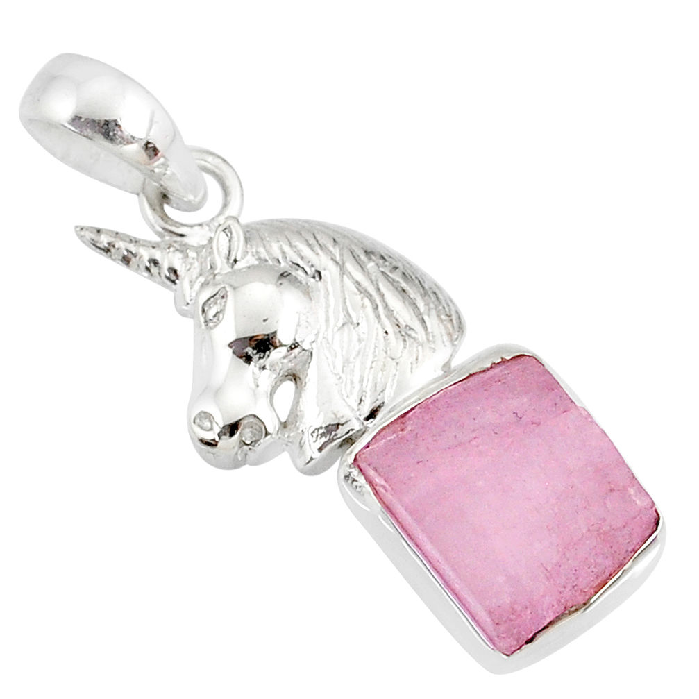 925 sterling silver 7.12cts natural pink kunzite raw horse pendant r81000