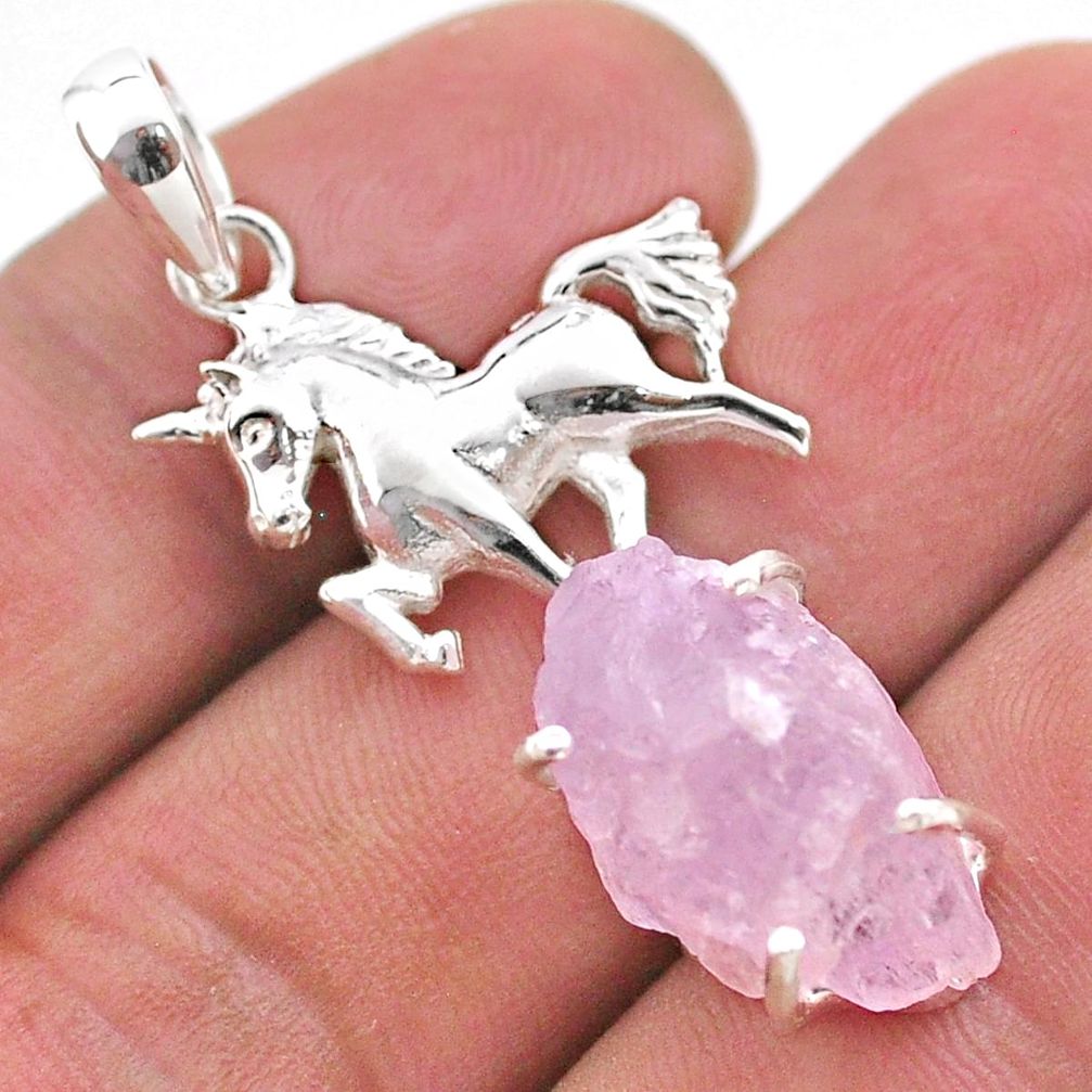 925 sterling silver 16.46cts natural pink kunzite raw horse pendant t48412