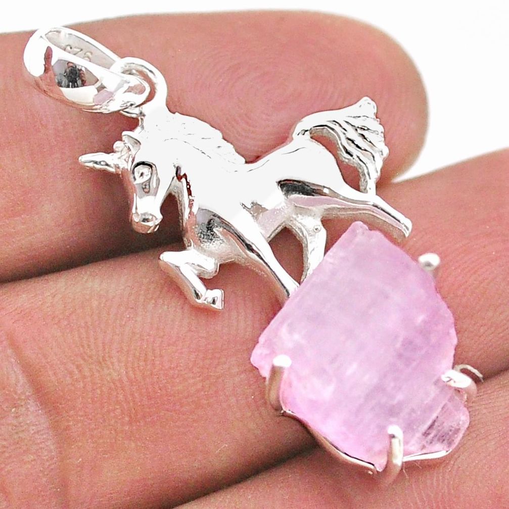 925 sterling silver 16.92cts natural pink kunzite raw horse pendant t48416