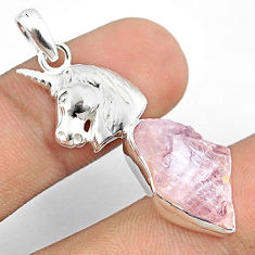 925 sterling silver 10.58cts natural pink kunzite rough horse pendant u26969