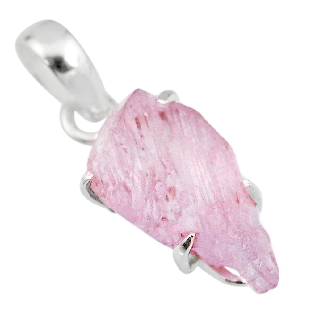 925 sterling silver 13.08cts natural pink kunzite raw handmade pendant r82984