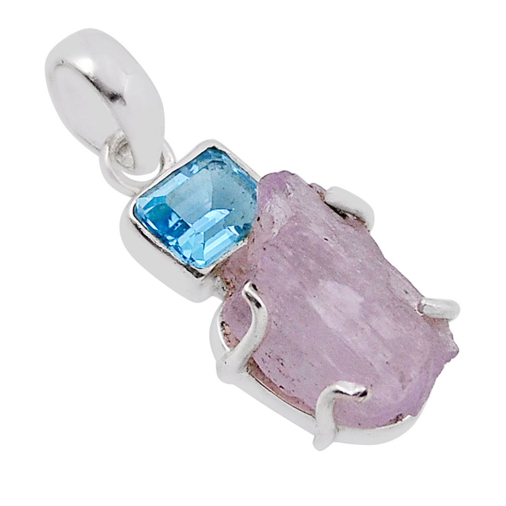 925 sterling silver 8.96cts natural pink kunzite rough topaz pendant n34606