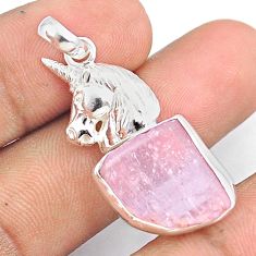 925 sterling silver 10.56cts natural pink kunzite rough unicorn pendant u26943