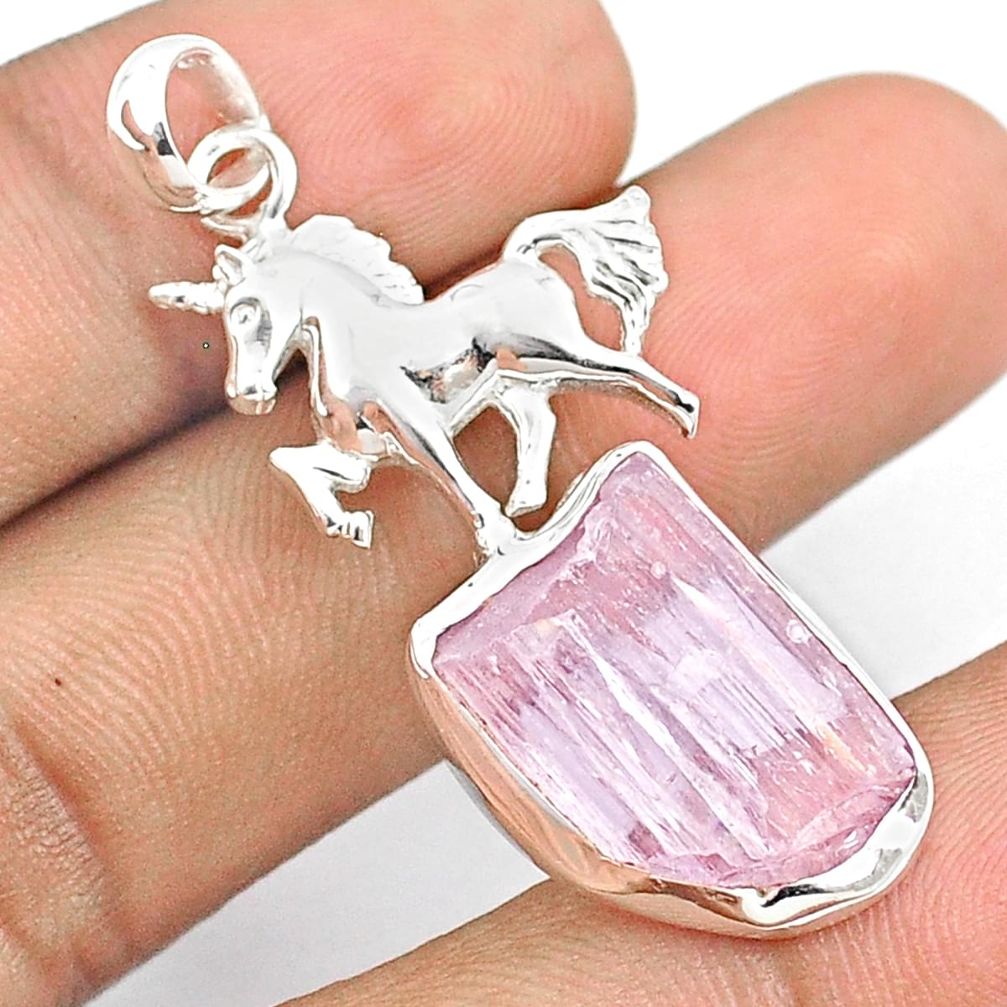 925 sterling silver 11.53cts natural pink kunzite rough unicorn pendant u26953