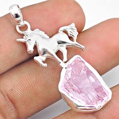 925 sterling silver 11.53cts natural pink kunzite rough unicorn pendant u26960