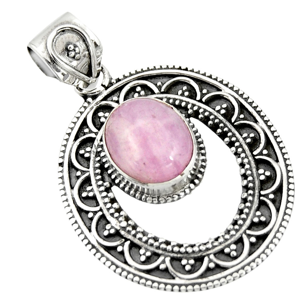 925 sterling silver 5.68cts natural pink kunzite round pendant jewelry r20292