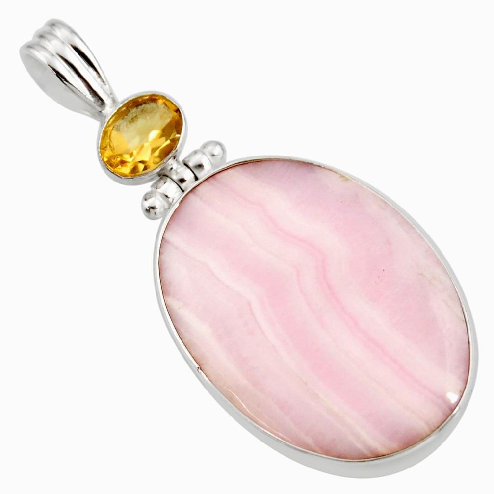 925 sterling silver 26.16cts natural pink lace agate citrine pendant d42079