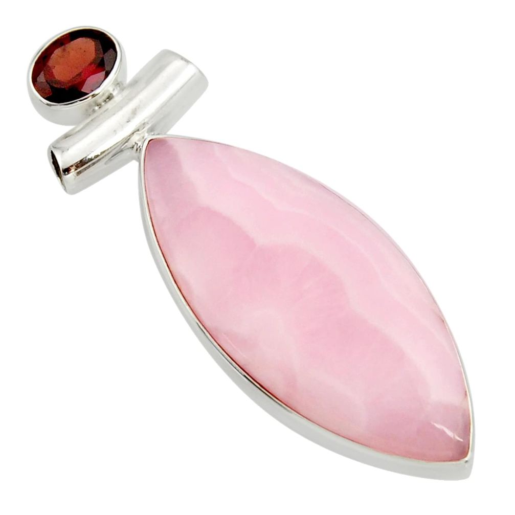 925 sterling silver 26.16cts natural pink lace agate red garnet pendant r27387