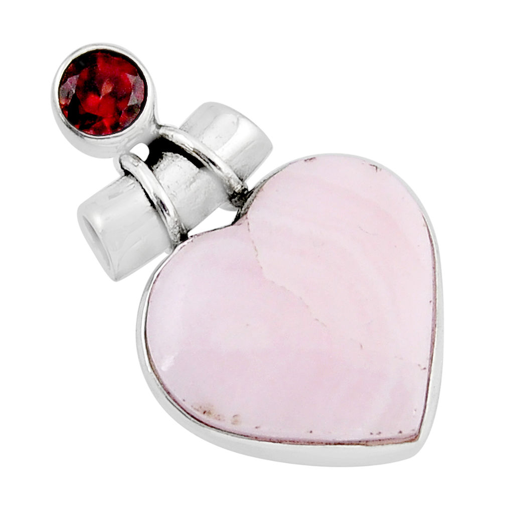 925 sterling silver 14.14cts natural pink lace agate red garnet pendant y52514