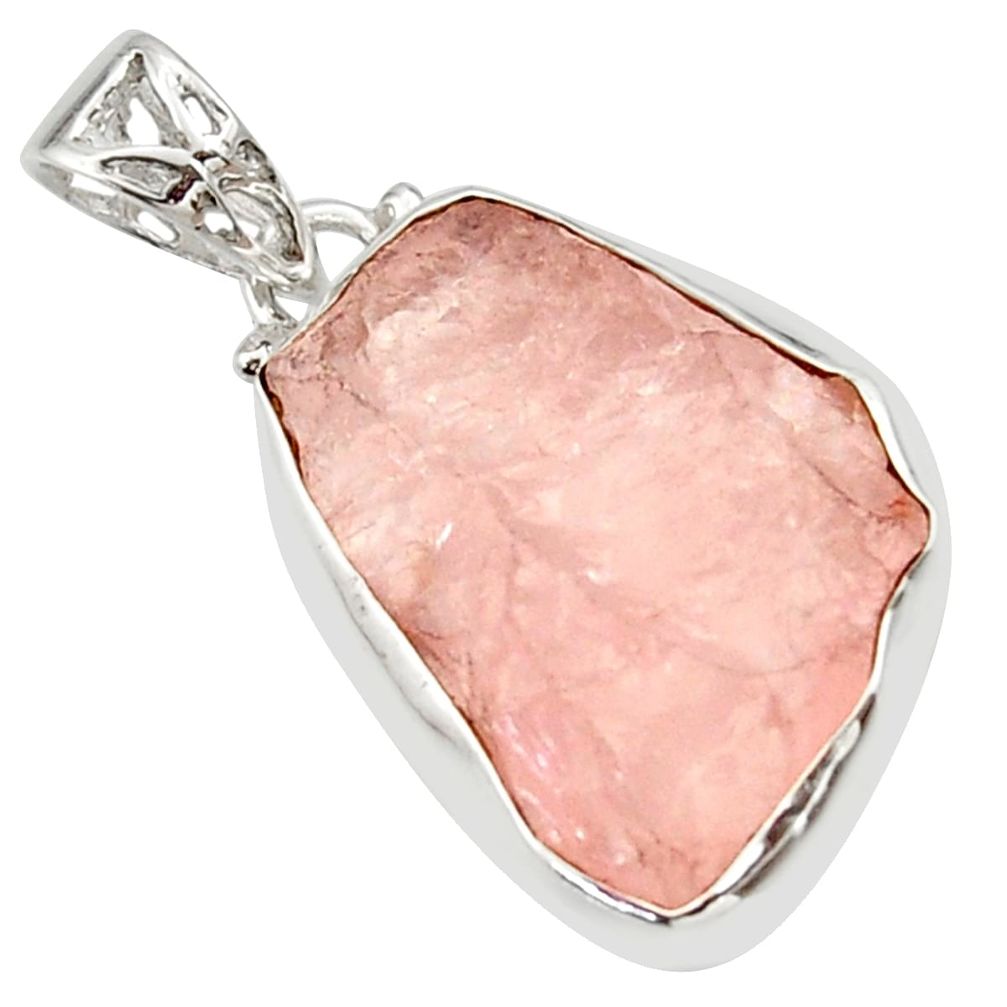 925 sterling silver 12.58cts natural pink morganite rough fancy pendant r29874