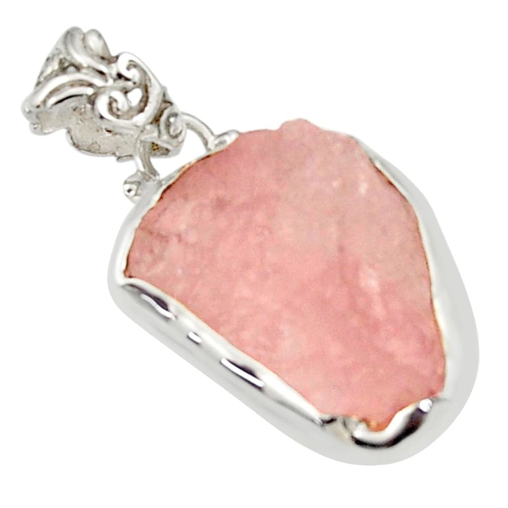 925 sterling silver 14.23cts natural pink morganite rough fancy pendant r29878