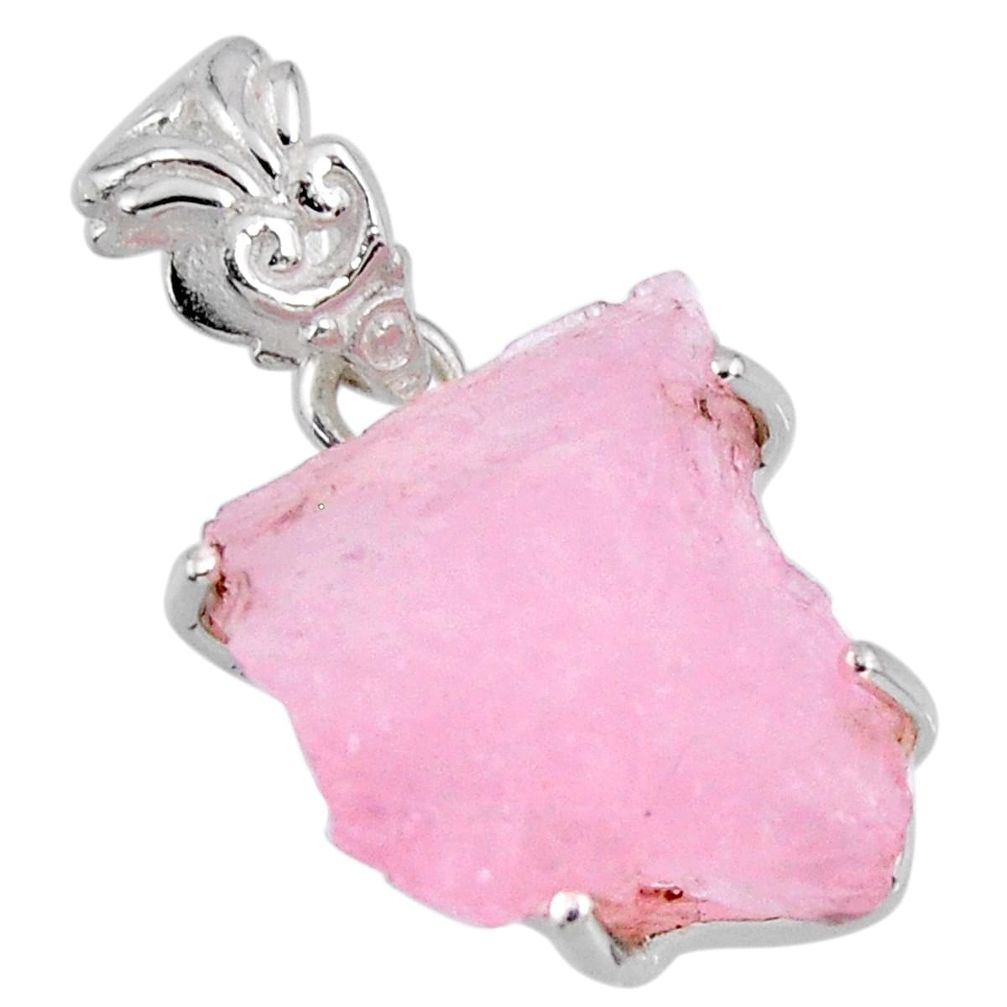 925 sterling silver 14.20cts natural pink morganite rough fancy pendant r56738