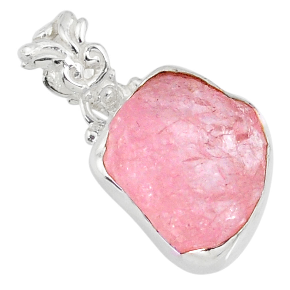 925 sterling silver 12.55cts natural pink morganite raw fancy pendant r80698