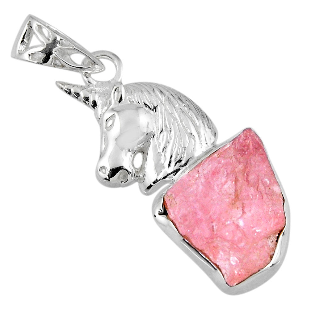 925 sterling silver 10.23cts natural pink morganite rough horse pendant r56778