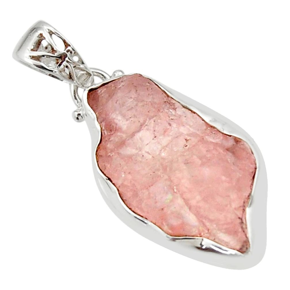 925 sterling silver 13.70cts natural pink morganite rough pendant jewelry r29869