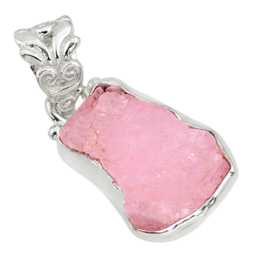 925 sterling silver 11.17cts natural pink morganite raw pendant jewelry r80694