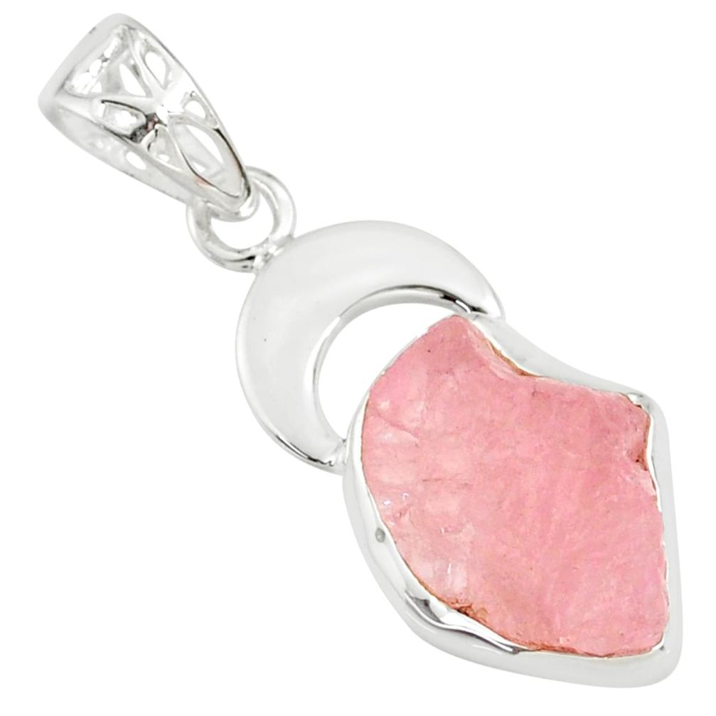 925 sterling silver 8.80cts natural pink morganite rough handmade pendant r81024