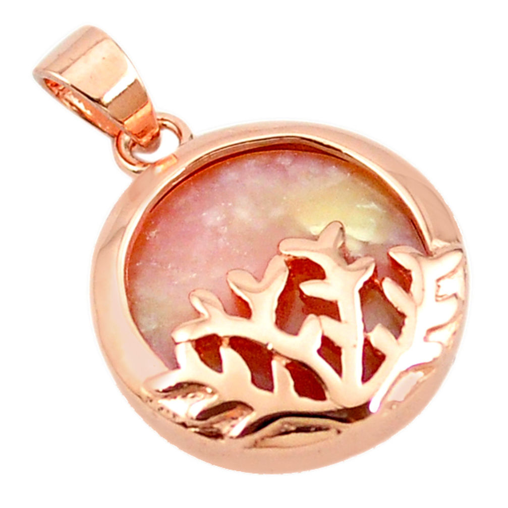 LAB 925 sterling silver natural pink opal 14k rose gold pendant a68300 c14120