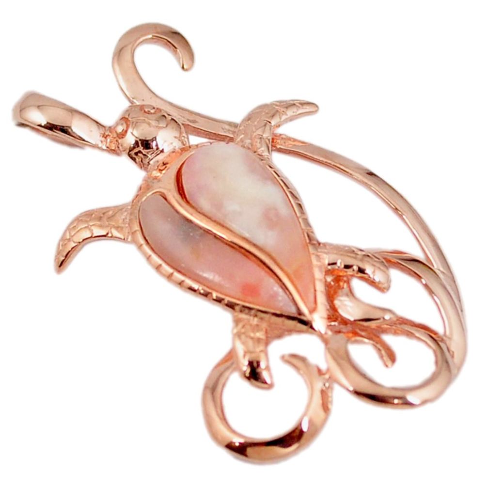 925 sterling silver natural pink opal 14k rose gold turtle pendant a59230 c14016