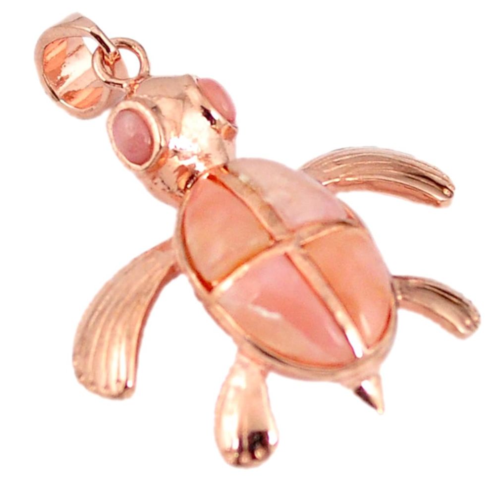 925 sterling silver natural pink opal 14k rose gold turtle pendant a59256 c14006