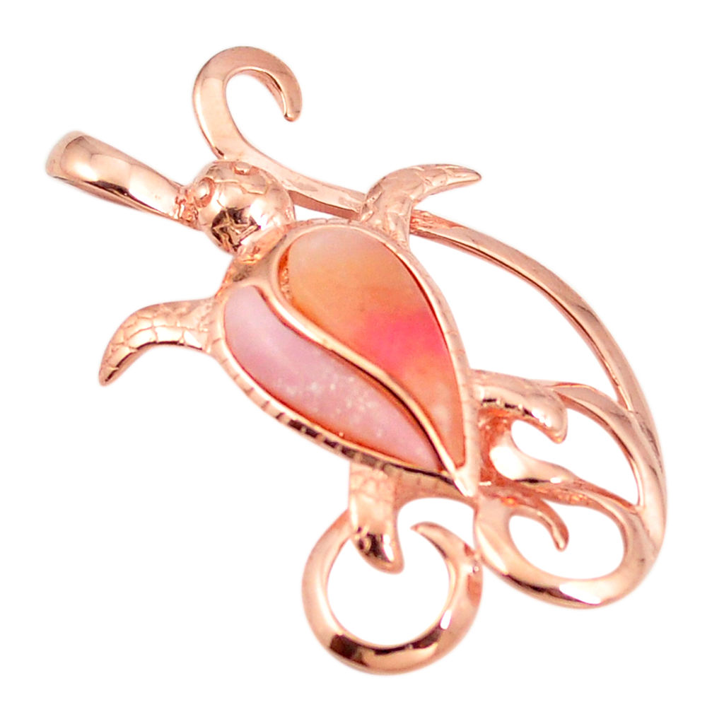 925 sterling silver natural pink opal 14k rose gold turtle pendant a76137 c14017