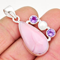 925 sterling silver 13.97cts natural pink opal amethyst pearl pendant y5868
