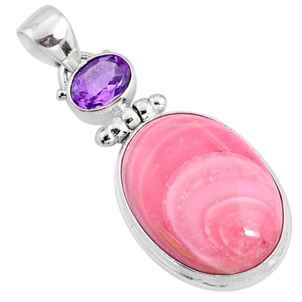 925 sterling silver 17.22cts natural pink opal amethyst pendant jewelry r66237